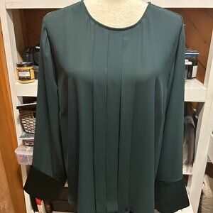 J Crew Womens Forest Green Pleated Blouse Size 2X Holiday Party Ready